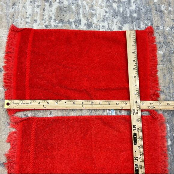 Vintage FieldCrest Royal Velvet Cotton Orange Fringe Hand Towels Set of 2 1970’s - Picture 2 of 5